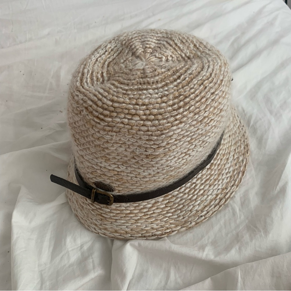 Wool Beige Bucket Hat with Leather Buckle